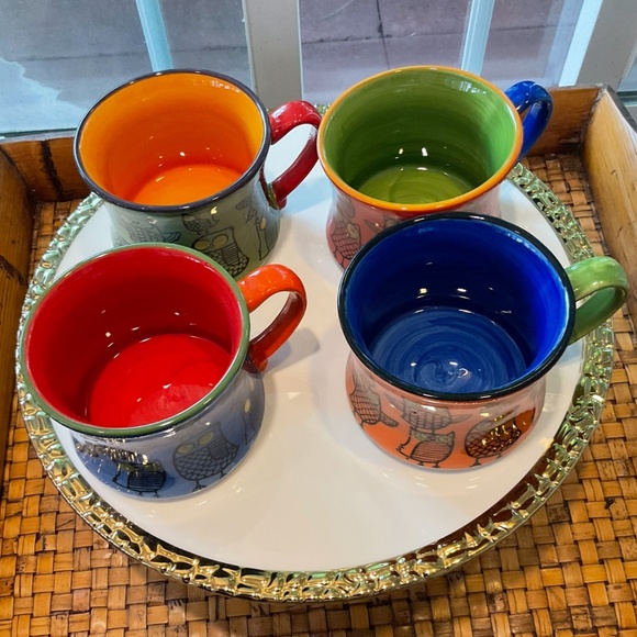 Pier 1 Stackable Colorful Owl Coffee Mugs 4 Total - Picture 6 of 13